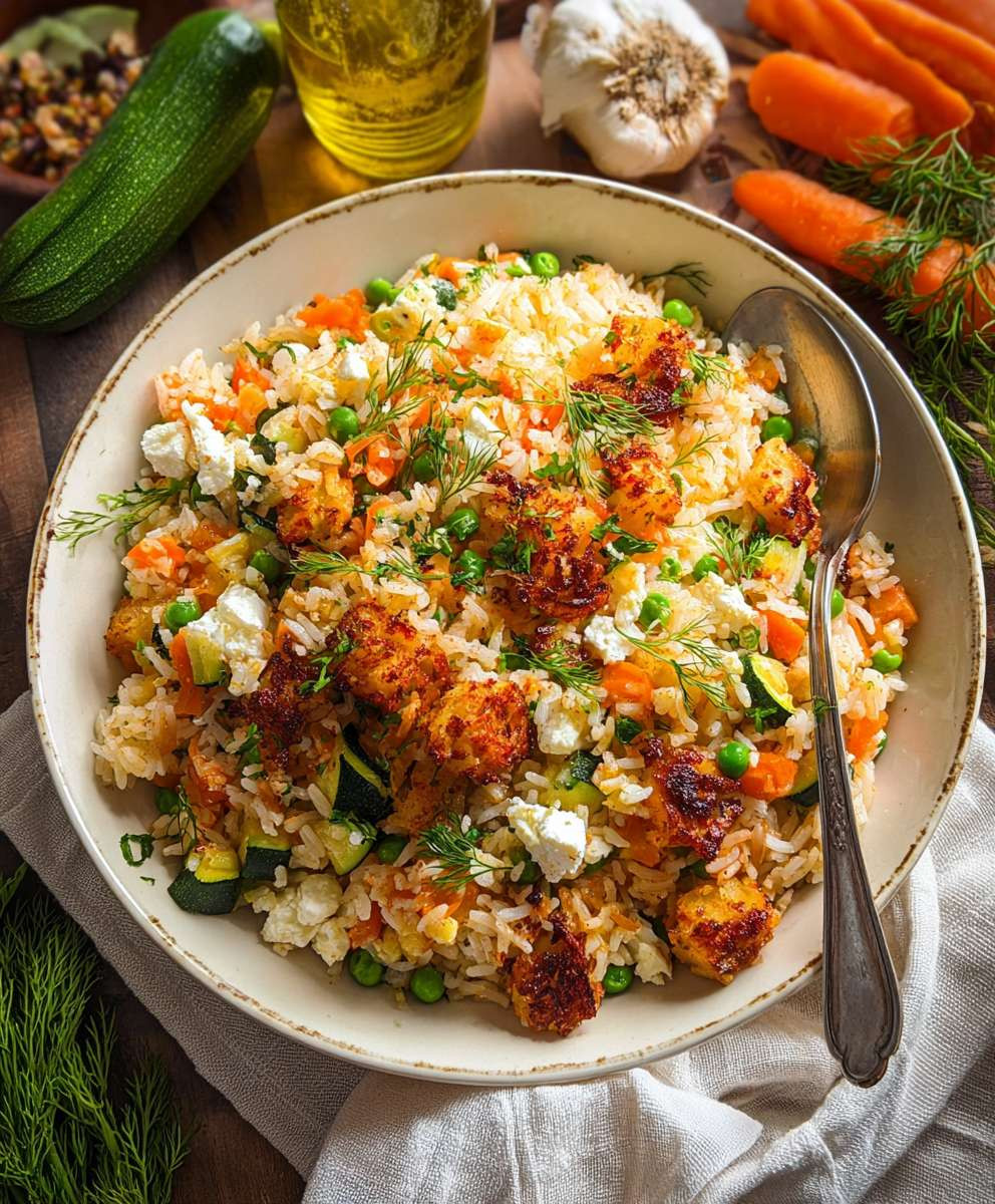 Ofen Reis Feta Gemüse