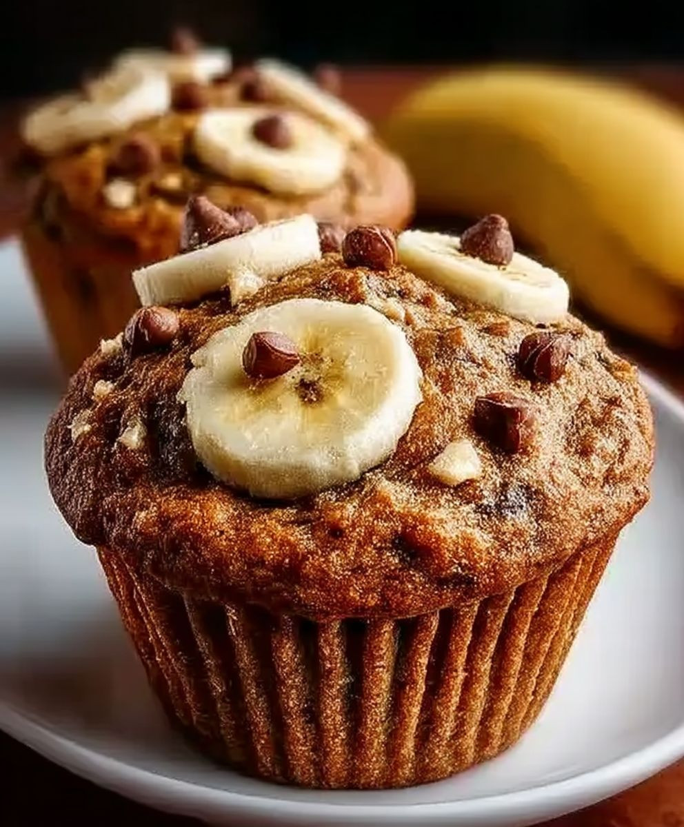 Gesunde Erdnussbutter Bananen Muffins