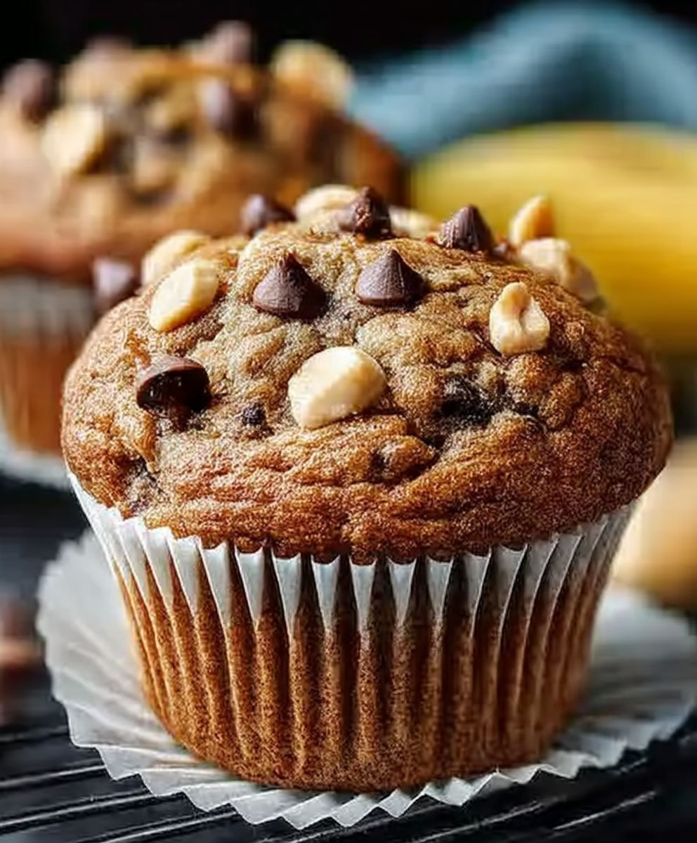 Gesunde Erdnussbutter Bananen Muffins