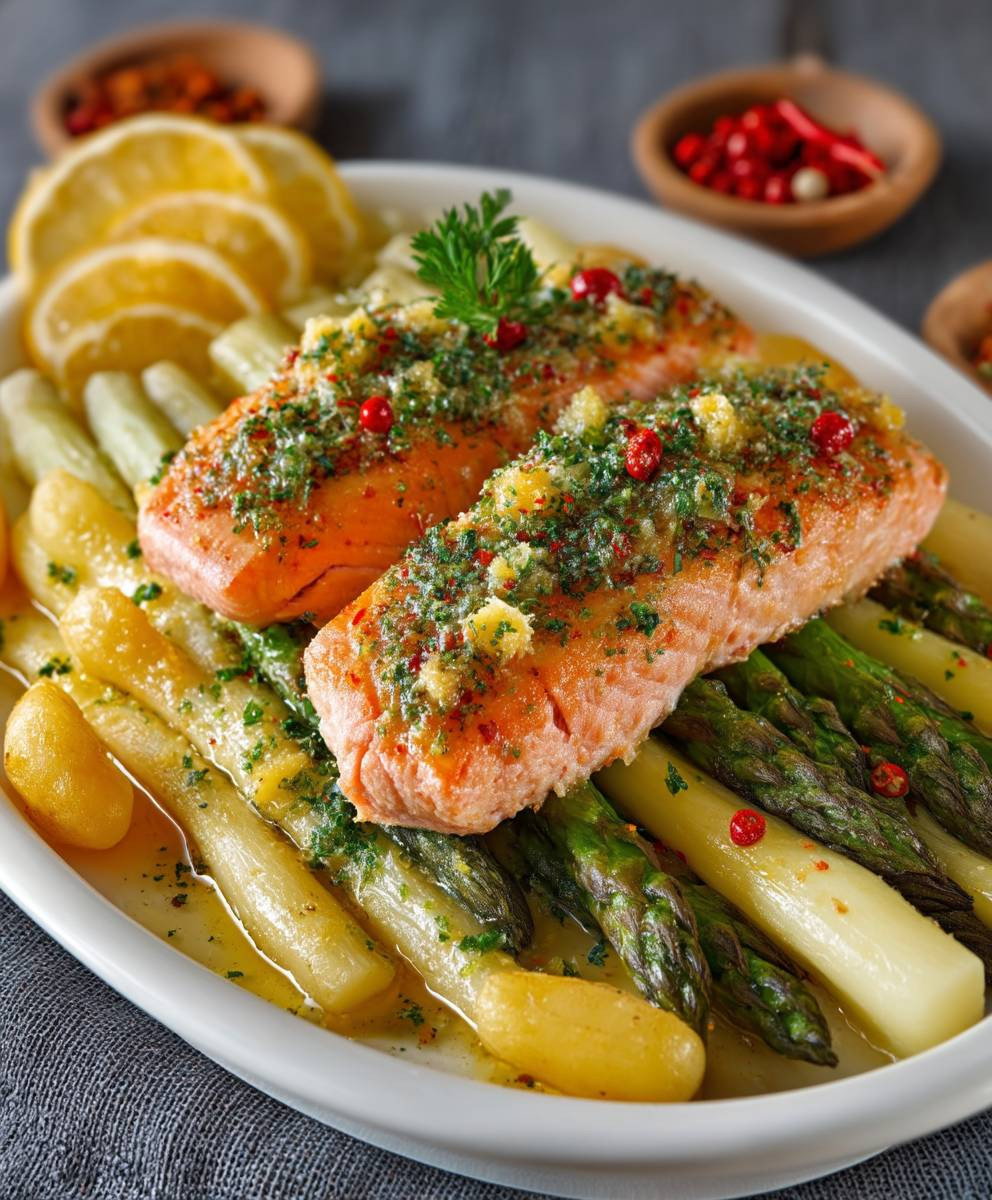 Ofenspargel mit Lachs