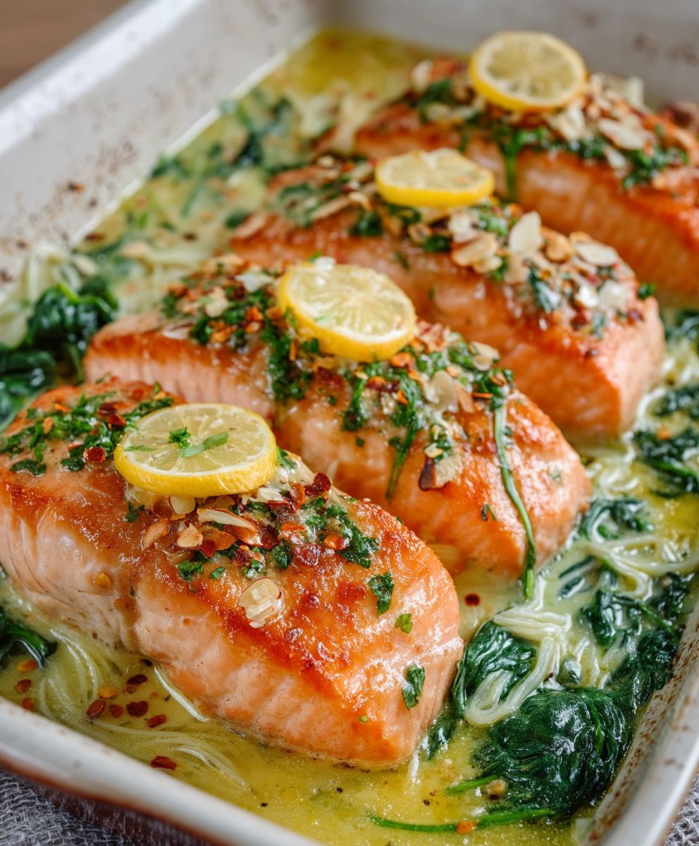 Ofenlachs Spinat Zitrone Soße