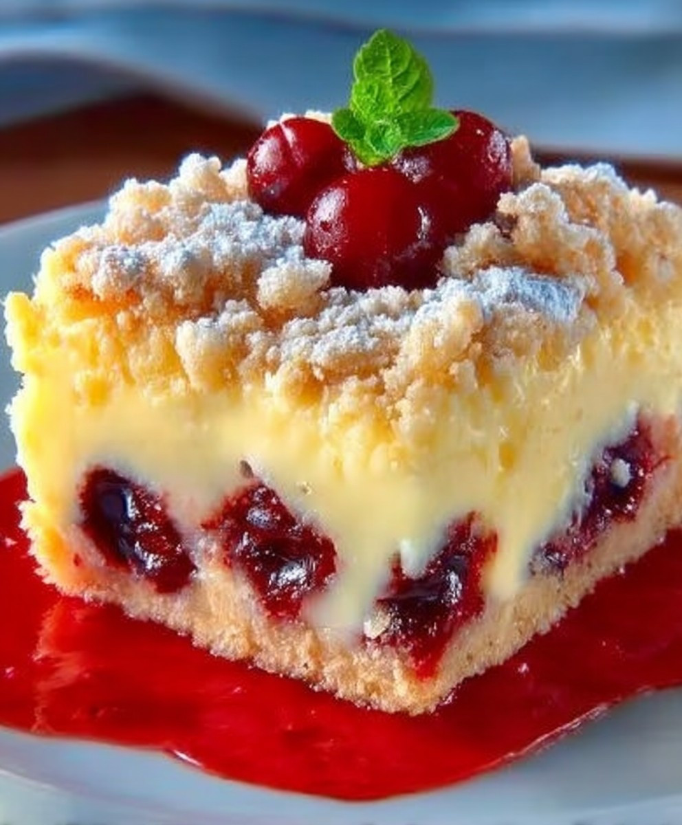 Kirschkuchen Streusel Vanillepudding
