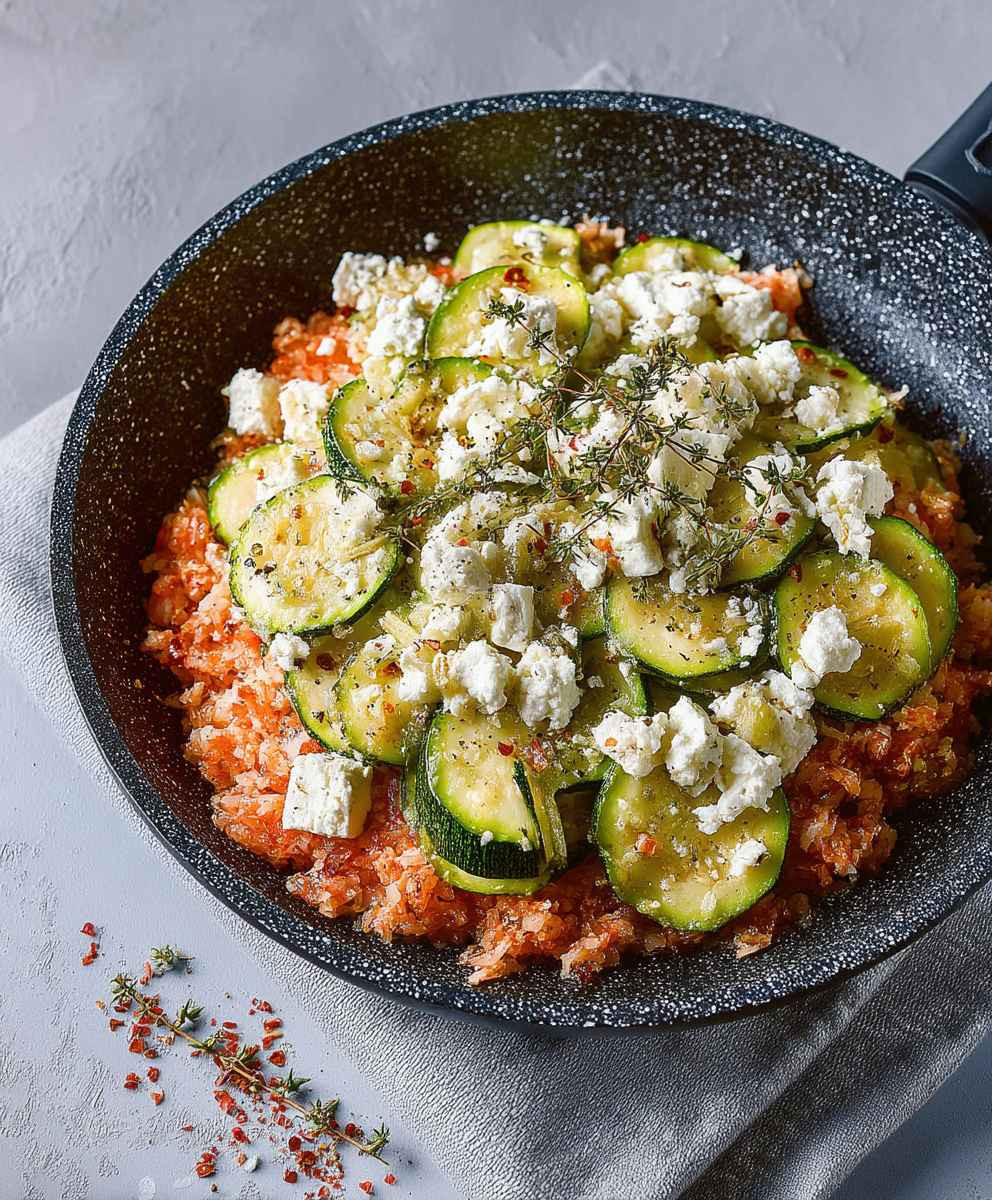 Zucchinipfanne Reis Feta