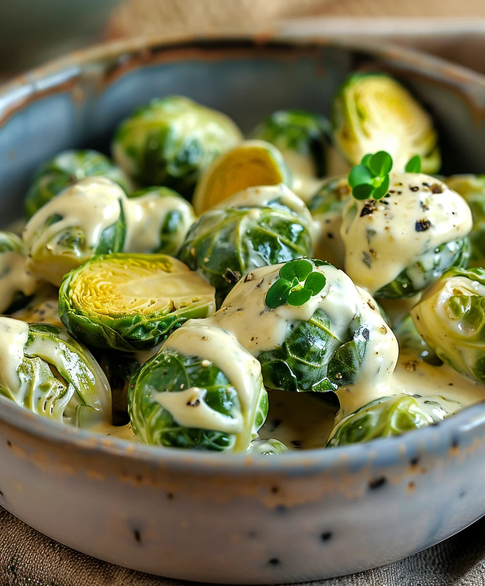 Rosenkohl in cremiger Frischkäse-Senfsauce – einfach & lecker.
