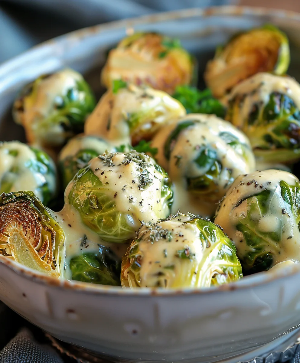 Rosenkohl in cremiger Frischkäse-Senfsauce – einfach & lecker.