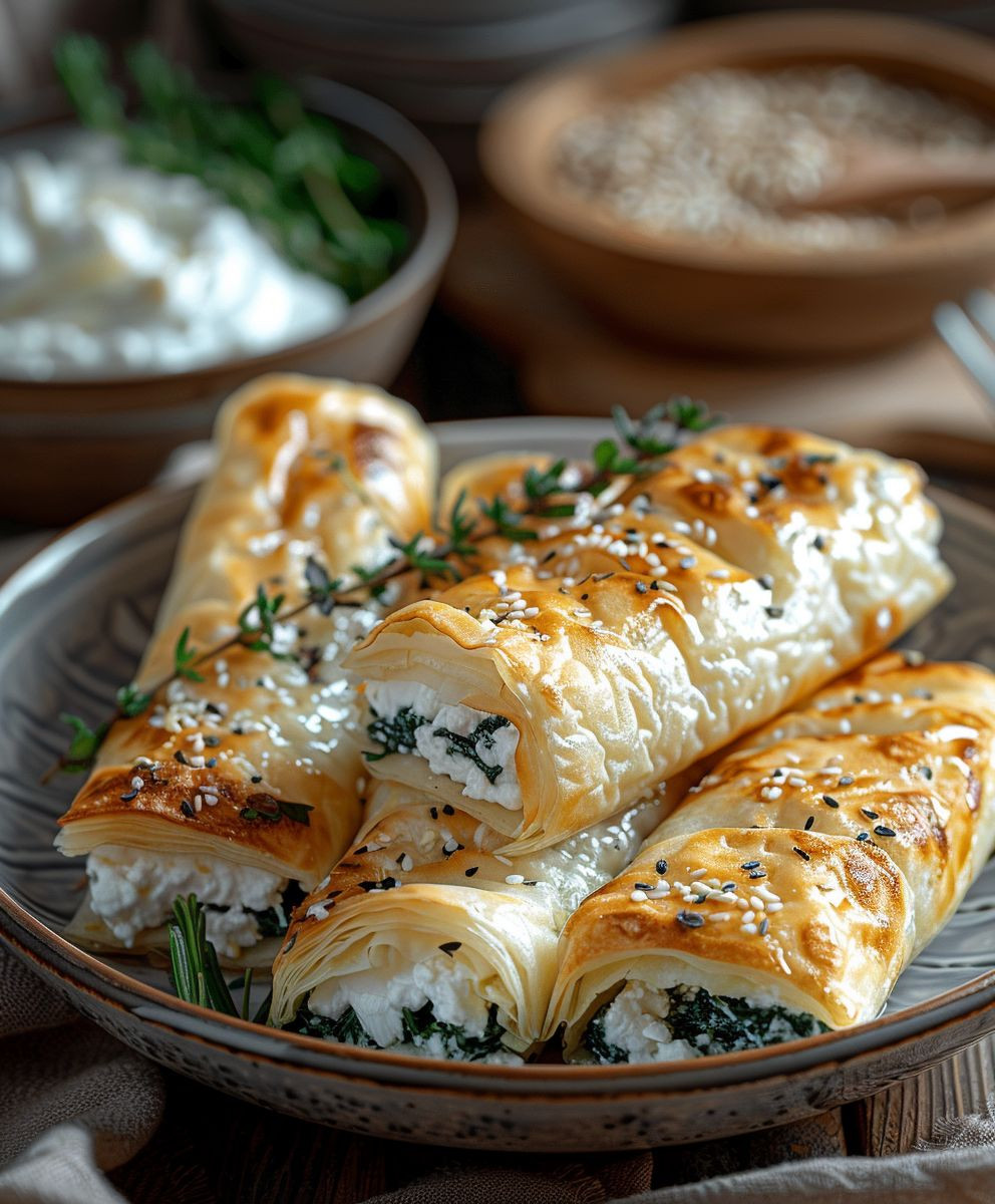 Blätterteig Röllchen Spinat Feta