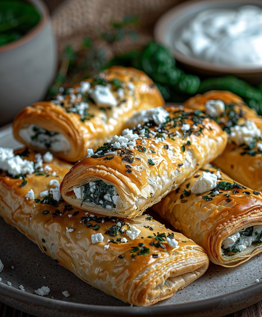 Blätterteig Röllchen Spinat Feta