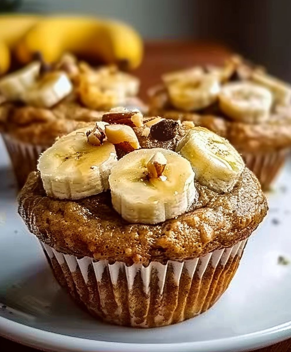 Gesunde Erdnussbutter Bananen Muffins