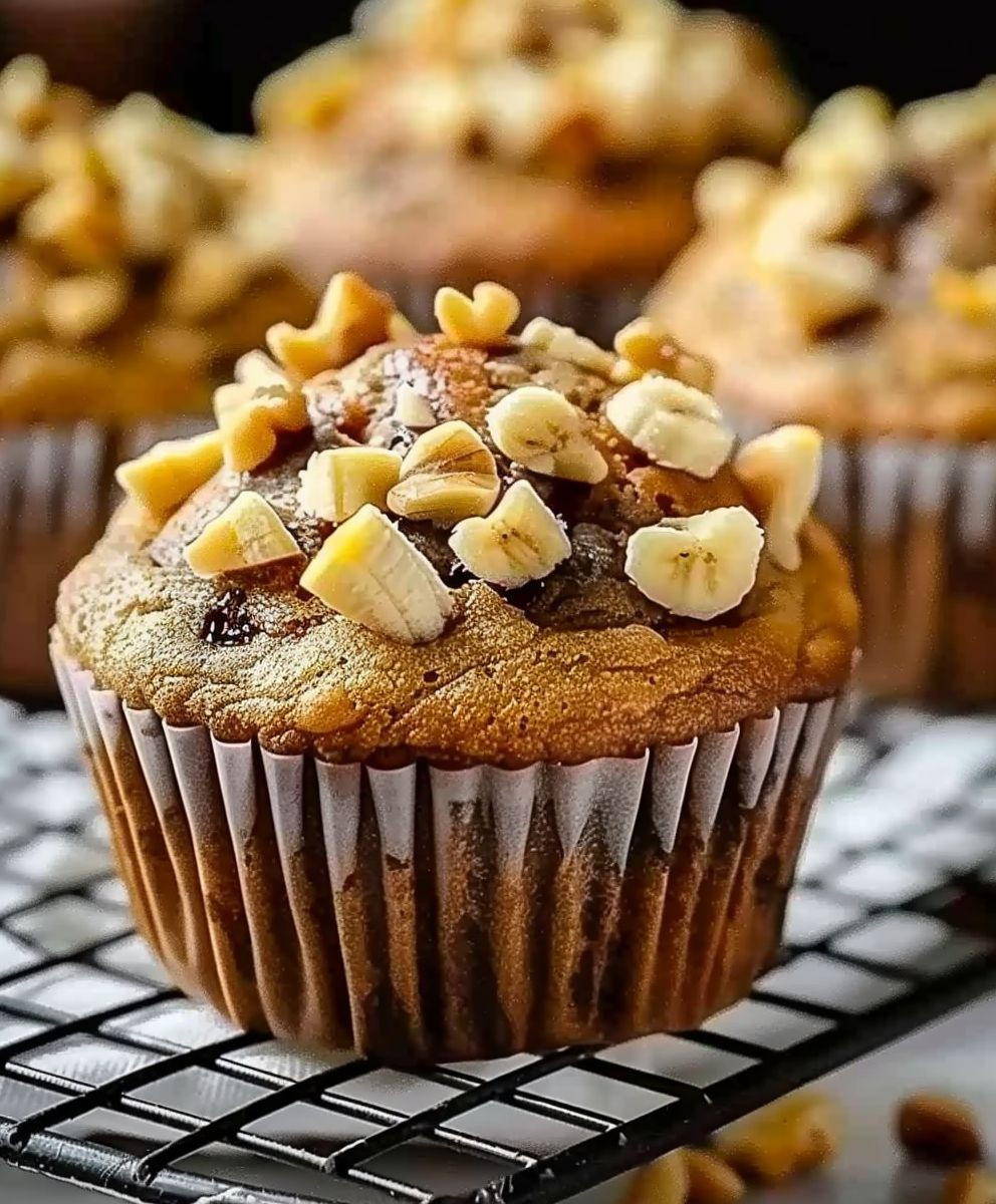 Gesunde Erdnussbutter Bananen Muffins