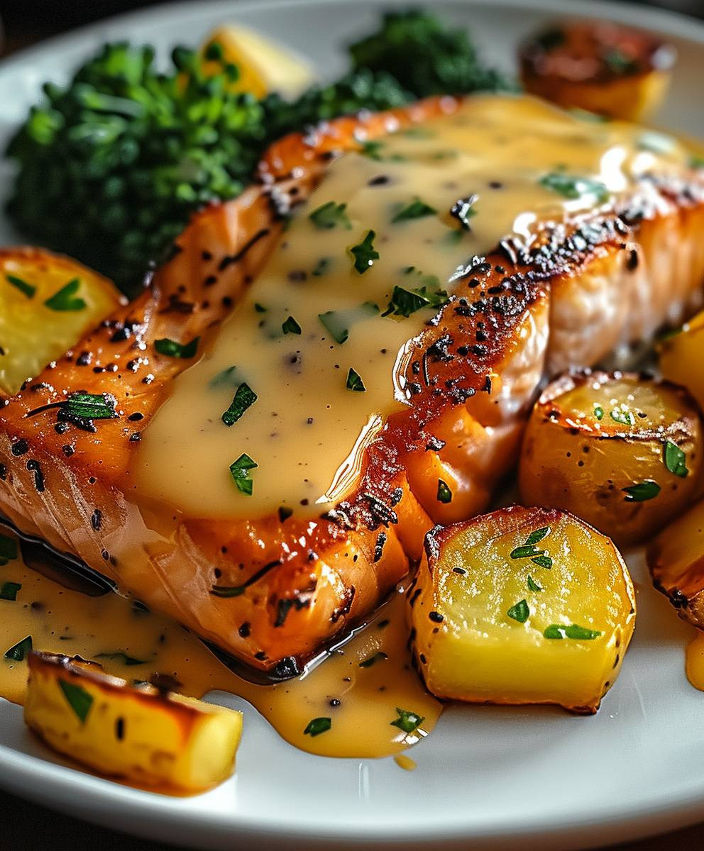 Zitronenbutterlachs Kartoffeln Brokkoli
