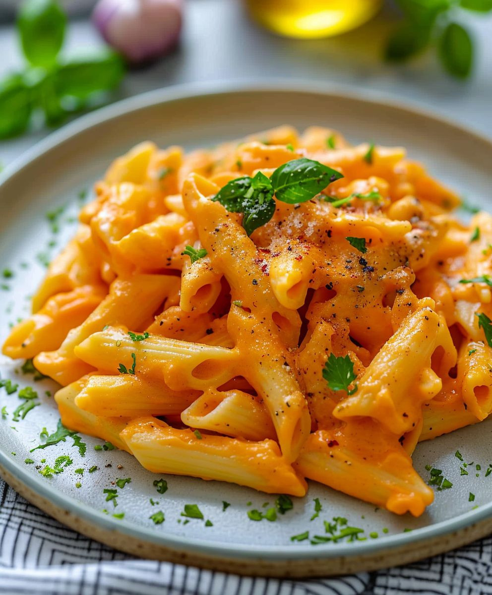 Kürbispasta mit Frischkäse