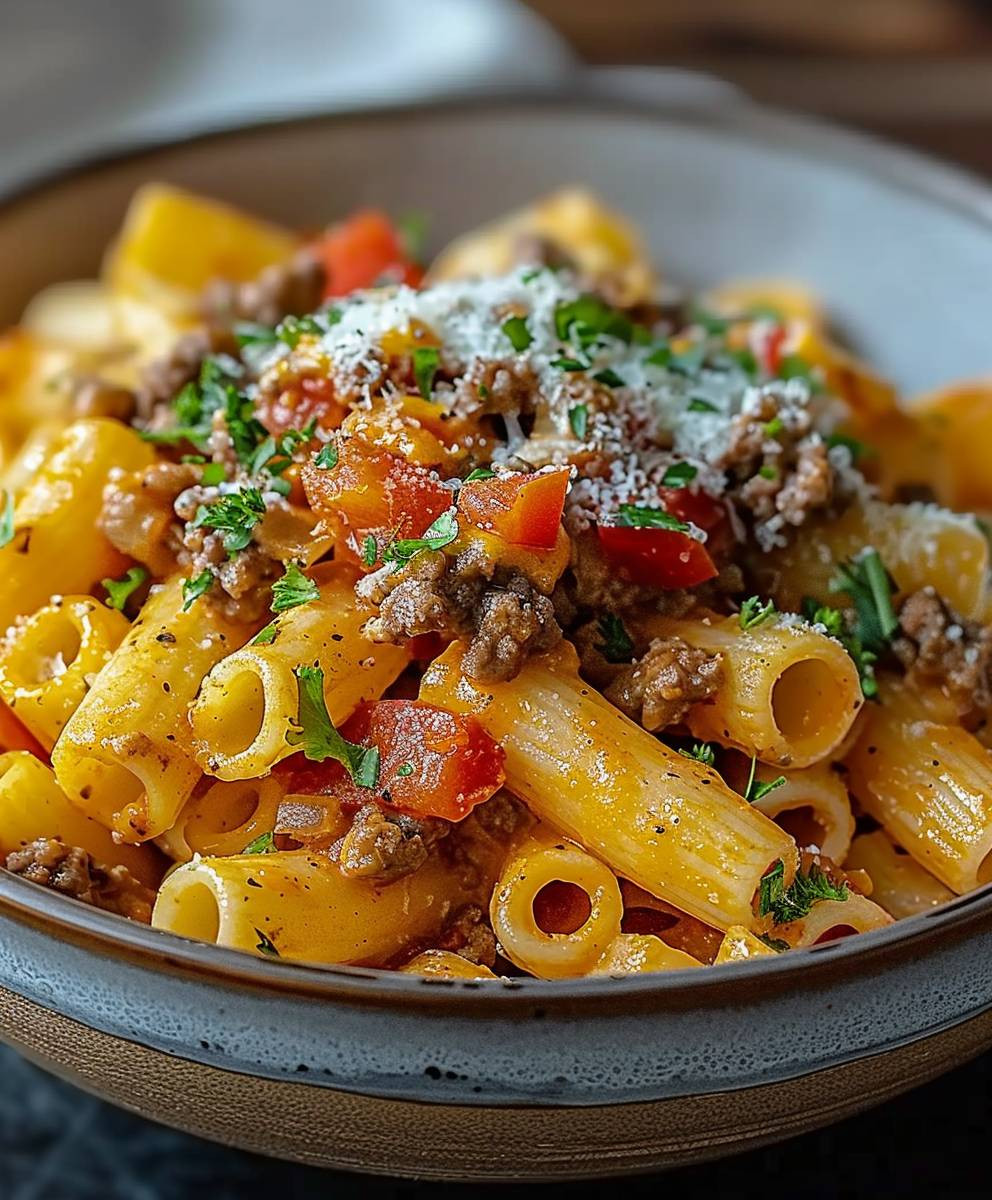 Cheeseburger Pasta schnell zubereiten