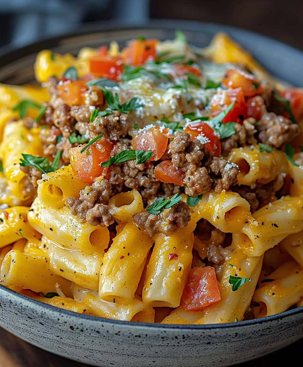 Cheeseburger Pasta schnell zubereiten