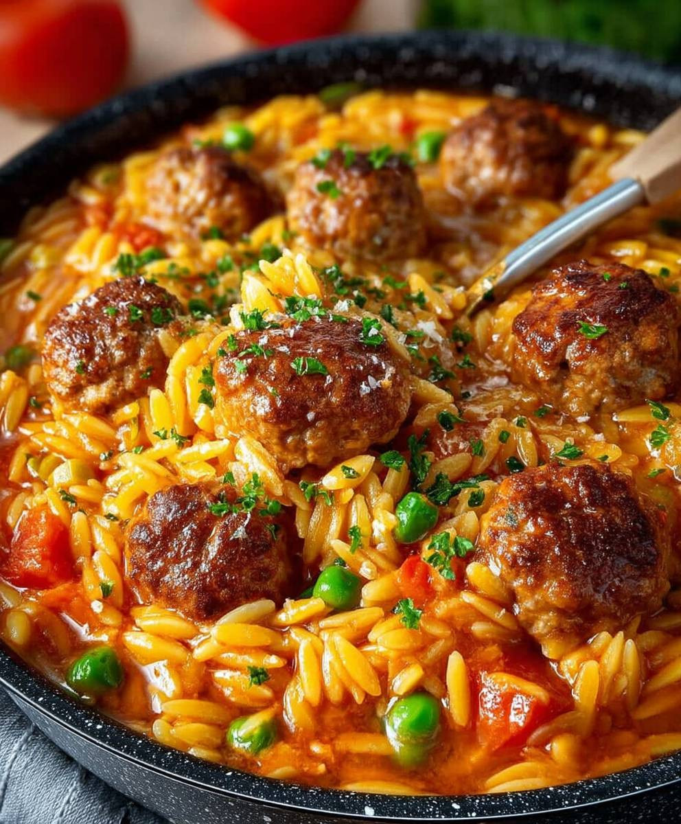 Orzo Pfanne mit Hackbällchen