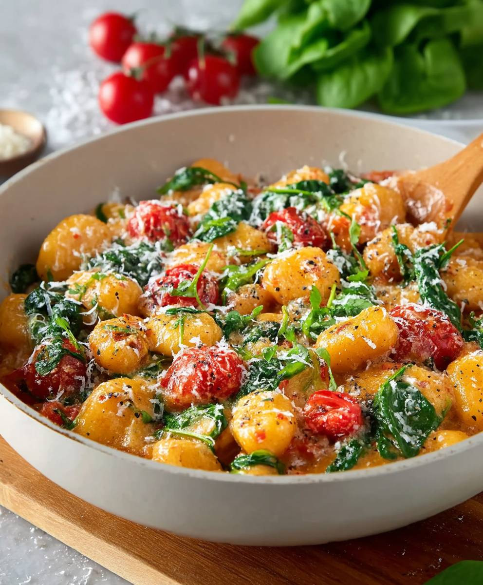 Gnocchi Pfanne Tomate Spinat