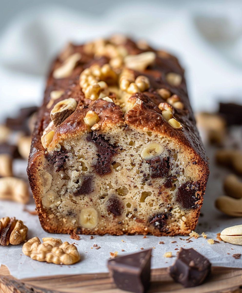 Bananenbrot Schokoladenstückchen Nüsse