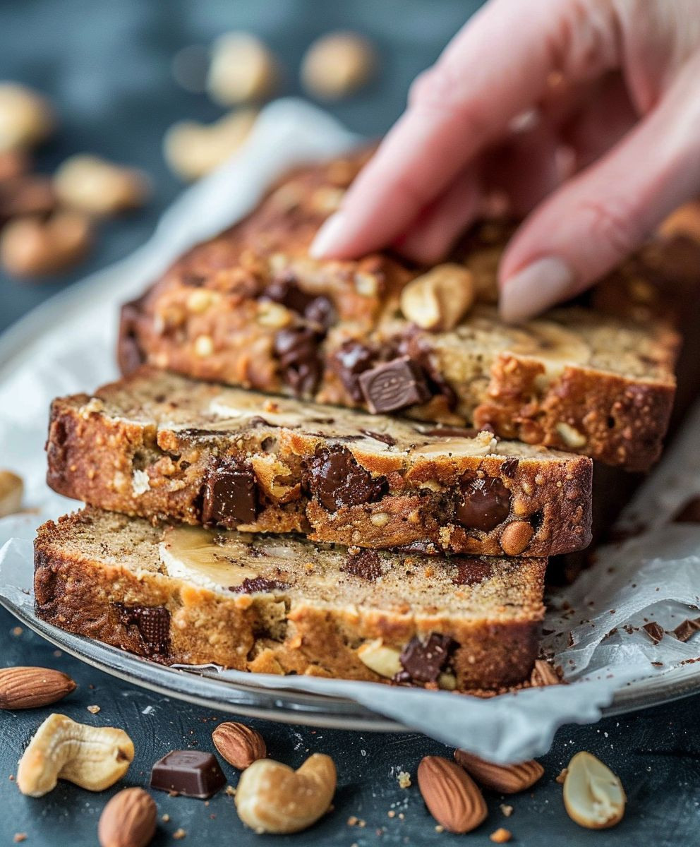 Bananenbrot Schokoladenstückchen Nüsse