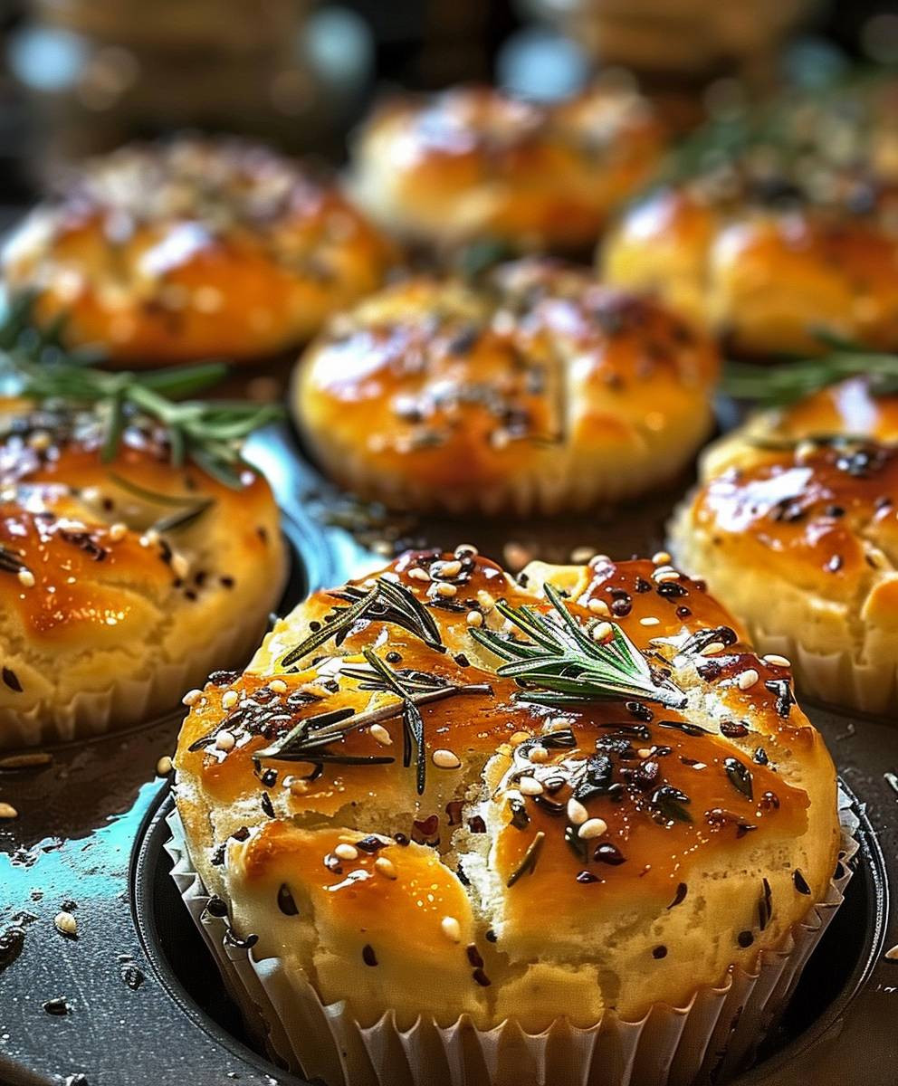 Rosmarin Knoblauch Focaccia Muffins
