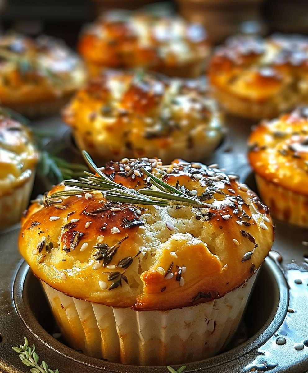 Rosmarin Knoblauch Focaccia Muffins