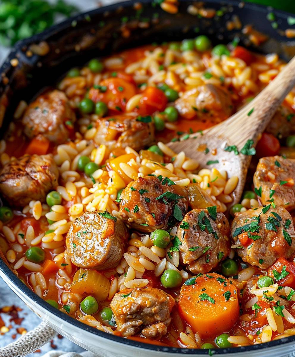 Orzo Pfanne mit Hackbällchen