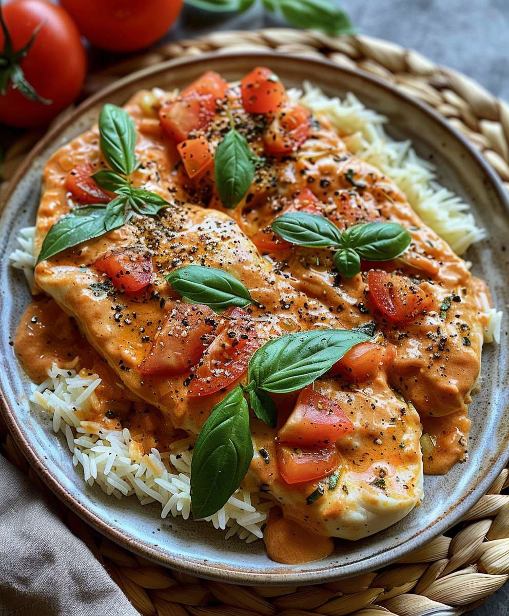 Hähnchen mit Reis Tomaten