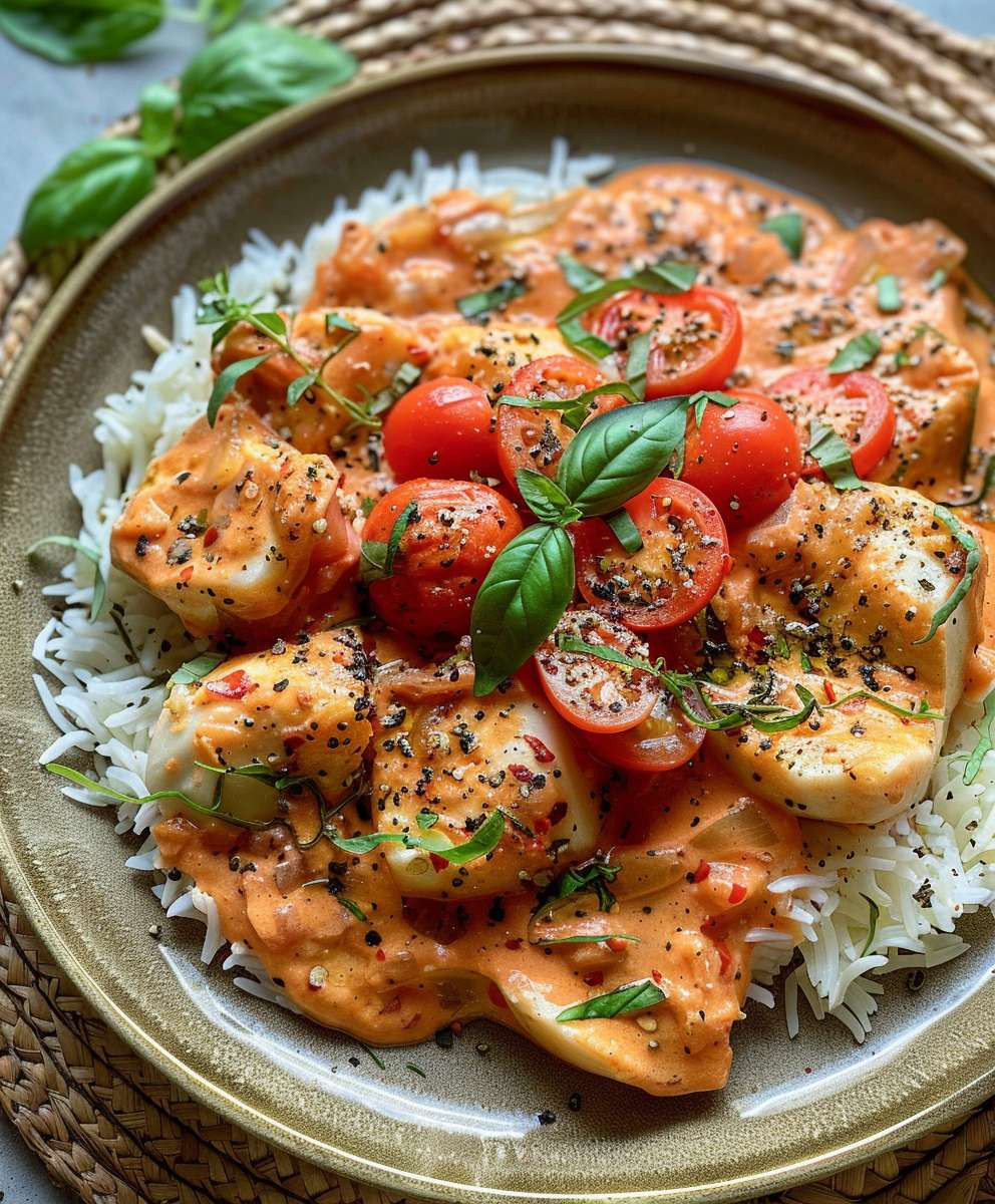 Hähnchen mit Reis Tomaten