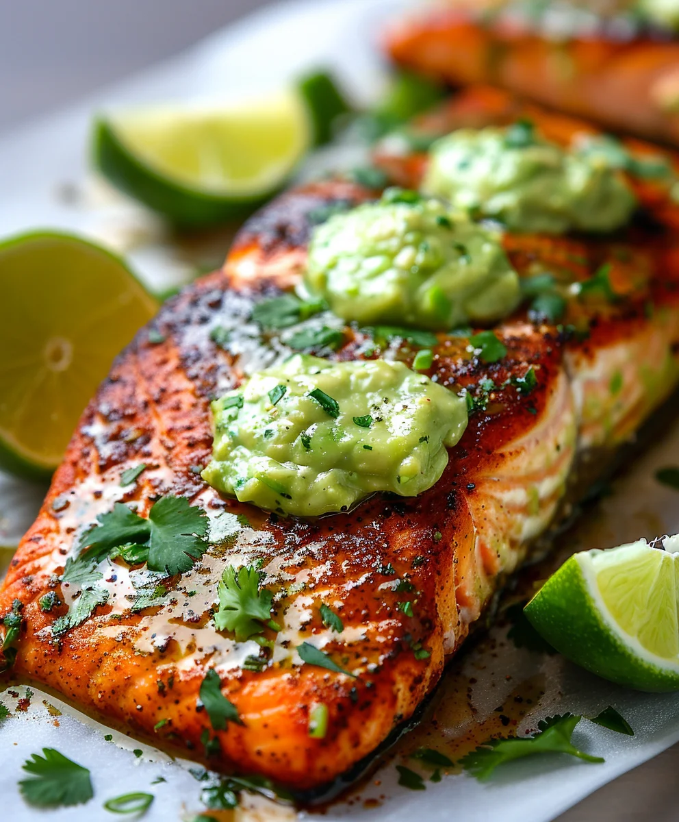 Leckerer Cajun Lachs mit frischer Avocado-Limetten-Sauce