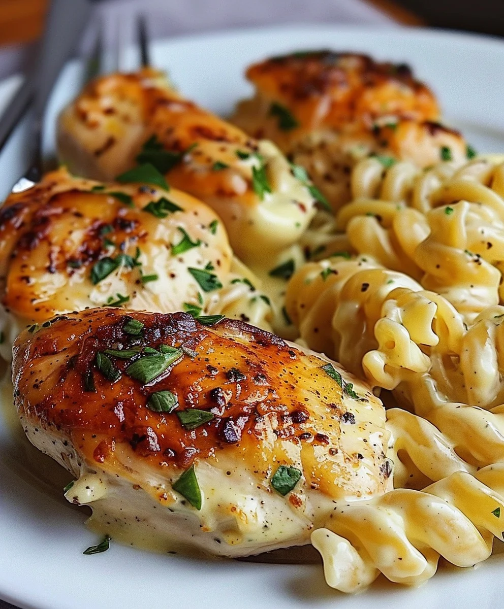 Cremiges Knoblauch-Parmesan Hähnchen & Käse-Pasta Rezept