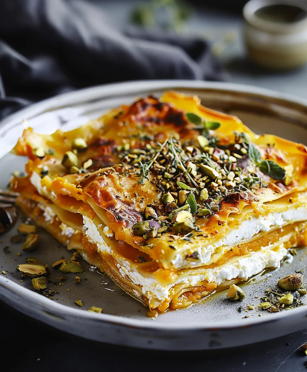Cremige Kürbislasagne mit Ricotta & Pistazien Rezept
