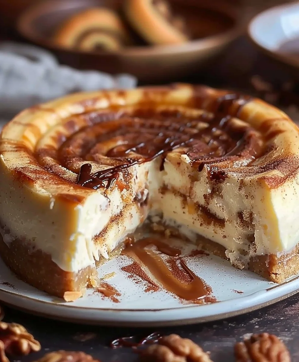 Himmlischer Zimtschnecken Käsekuchen auf knusprigem Keksboden