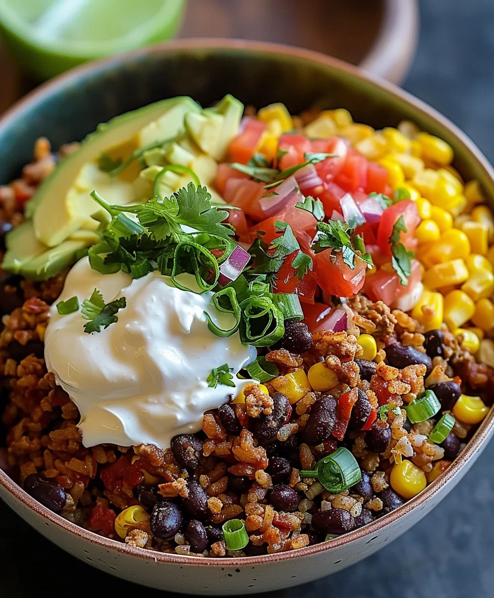 Leckere Taco Reis Bowl mit Rindfleisch – Schnell & Einfach
