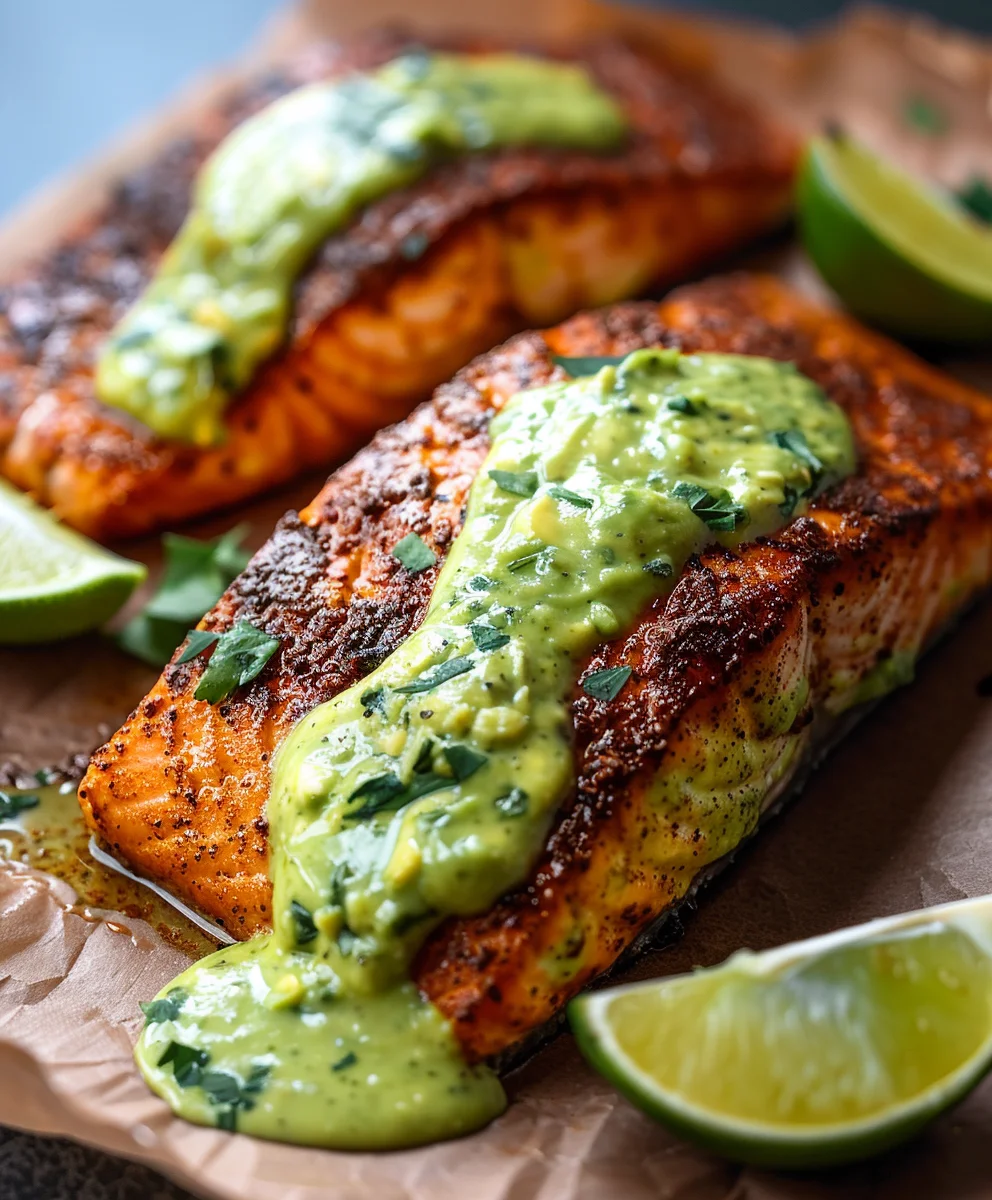Leckerer Cajun Lachs mit frischer Avocado-Limetten-Sauce