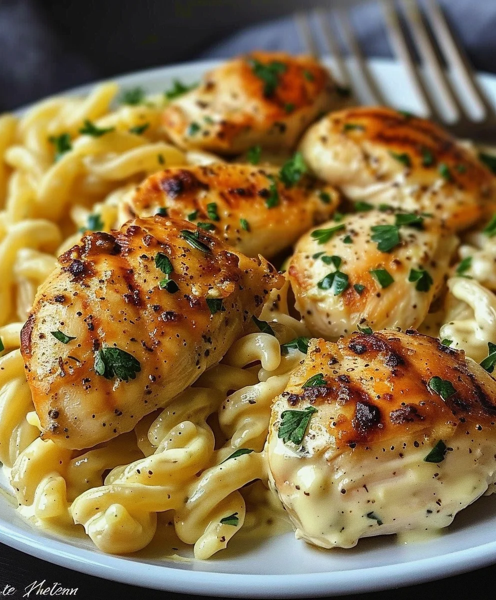 Cremiges Knoblauch-Parmesan Hähnchen & Käse-Pasta Rezept