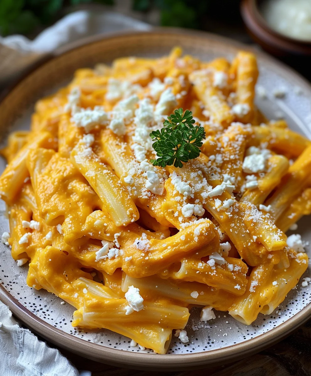 Rezept: Nudeln mit Kürbissosse und Feta – Dein schnelles Lieblingsgericht.