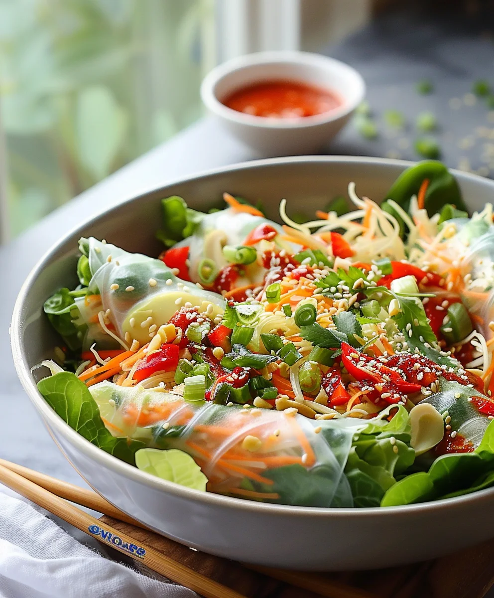 Frühlingsrollen Salat mit scharfem Wacholder-Dressing