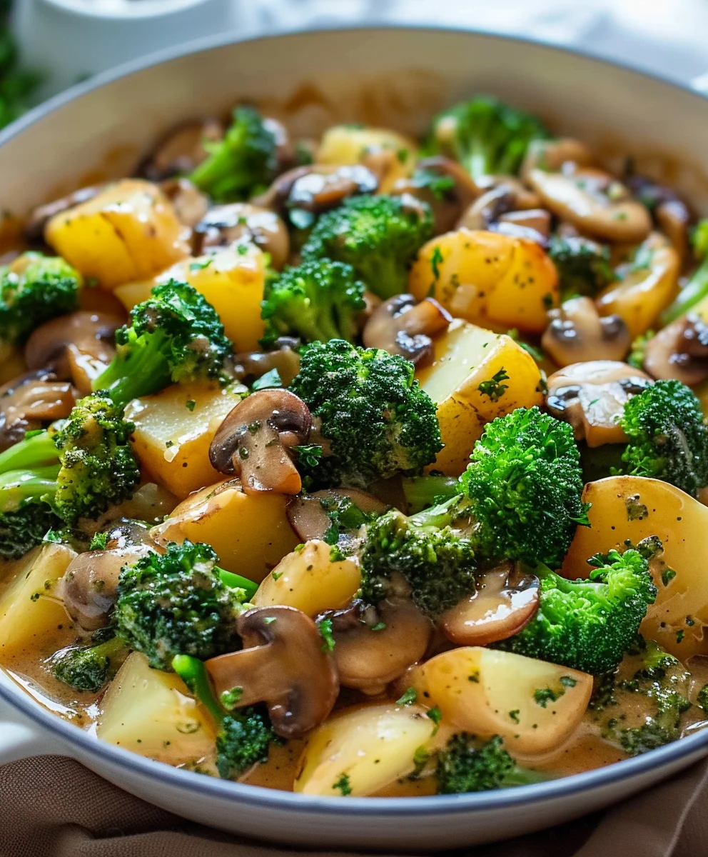 Würzige Brokkoli Kartoffel Pfanne mit Pilzen schnell & lecker