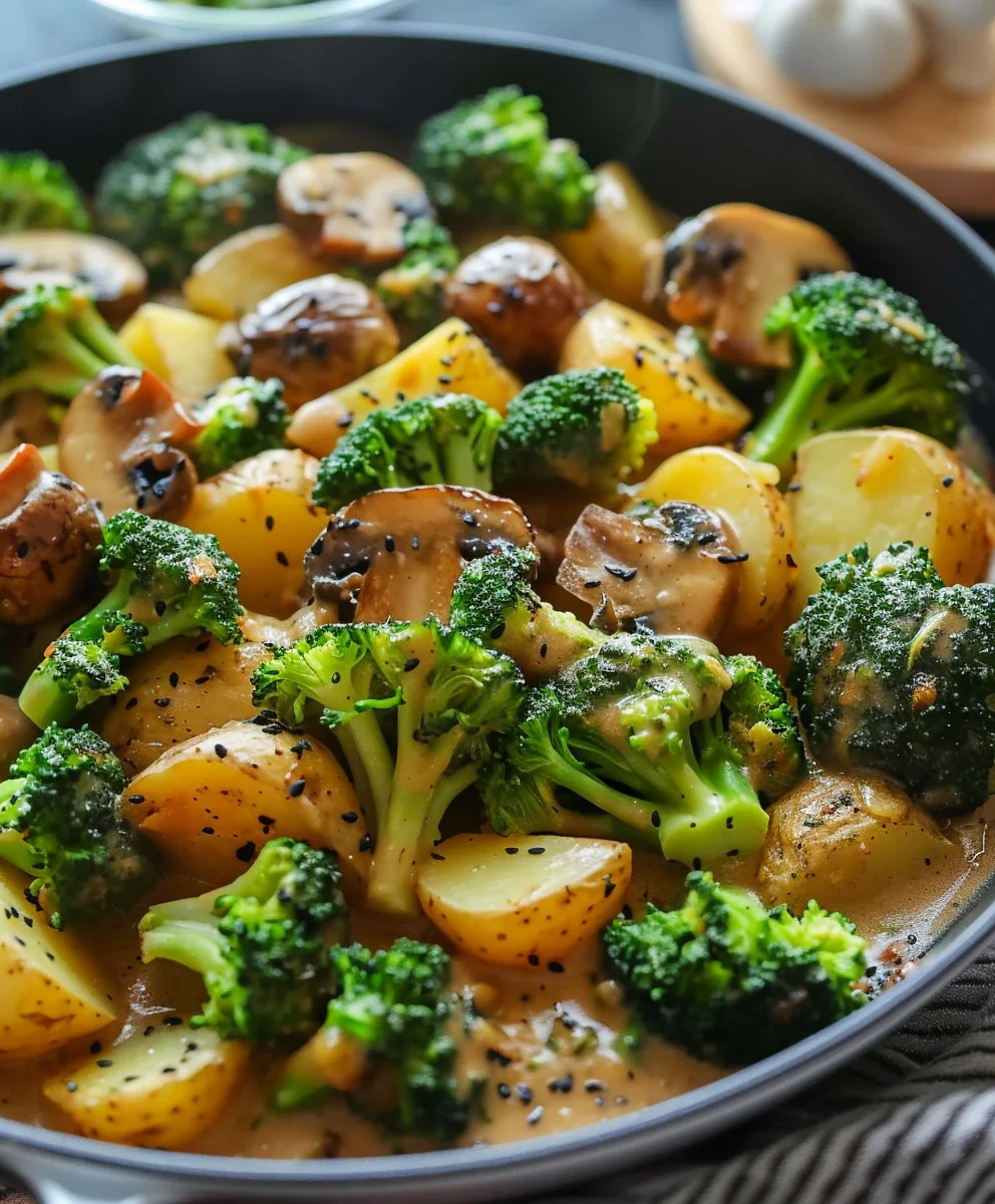 Würzige Brokkoli Kartoffel Pfanne mit Pilzen schnell & lecker