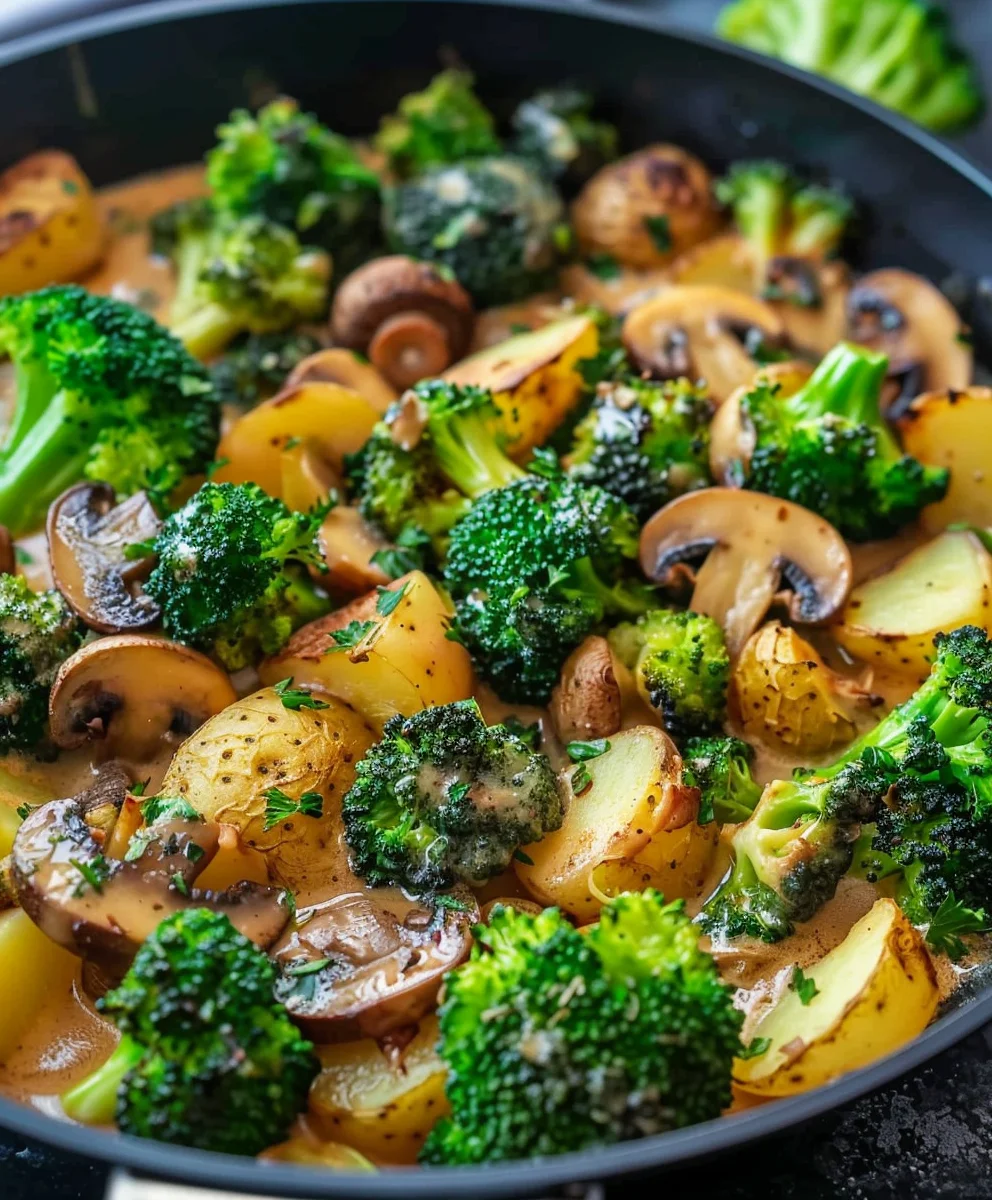 Leckere Brokkoli Kartoffel Pfanne mit Pilzen – Schnell & Gesund