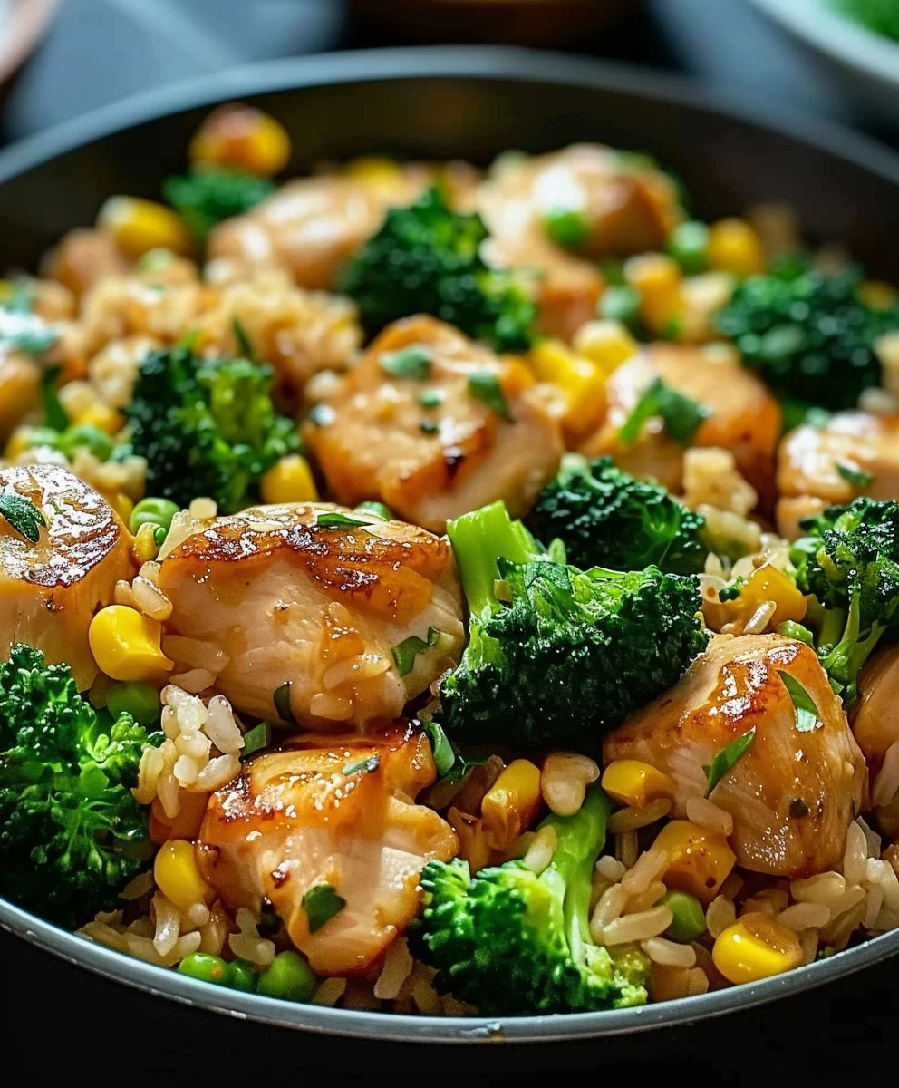 Hähnchen-Reis-Pfanne mit Brokkoli & Mais – Dein leichtes Essen