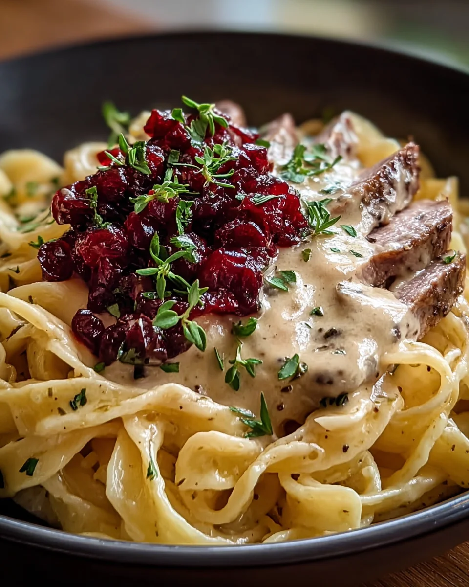 Cremige Brie Pasta mit süßem Preiselbeer Kompott Rezept
