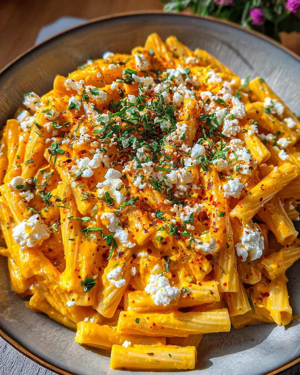 Genieße Pasta mit Kürbissoße und Feta – Herbstliebe auf dem Teller!