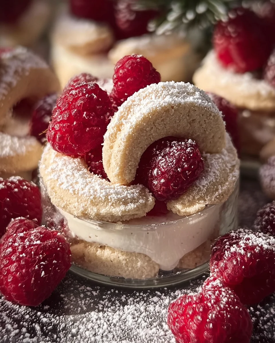 Cremiges Vanillekipferl Dessert mit frischen Himbeeren