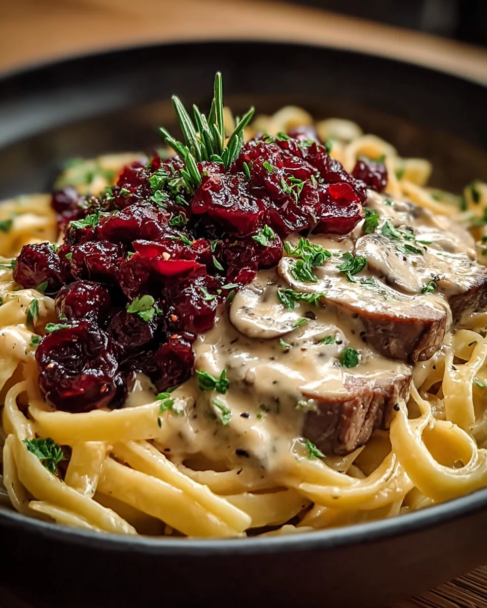 Cremige Brie Pasta mit süßem Preiselbeer Kompott Rezept