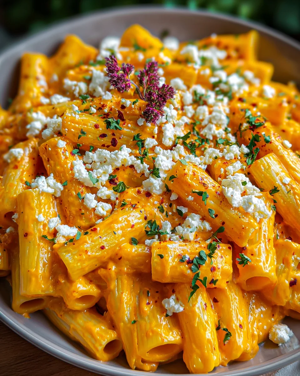 Genieße Pasta mit Kürbissoße und Feta – Herbstliebe auf dem Teller!