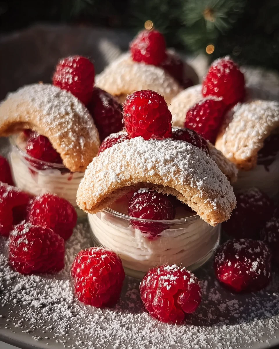 Cremiges Vanillekipferl Dessert mit frischen Himbeeren