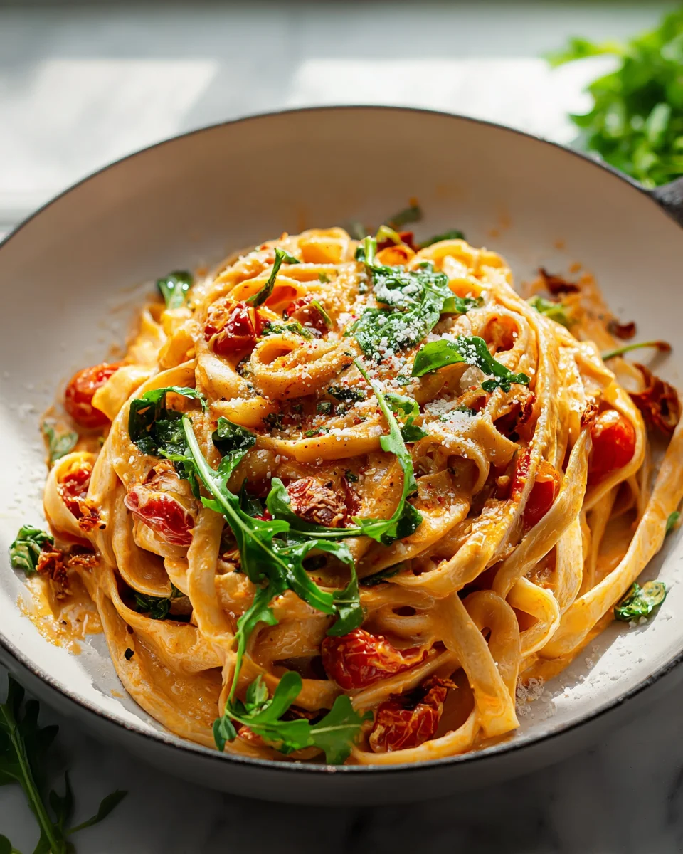 Vegane cremige Pasta mit getrockneten Tomaten Rezept