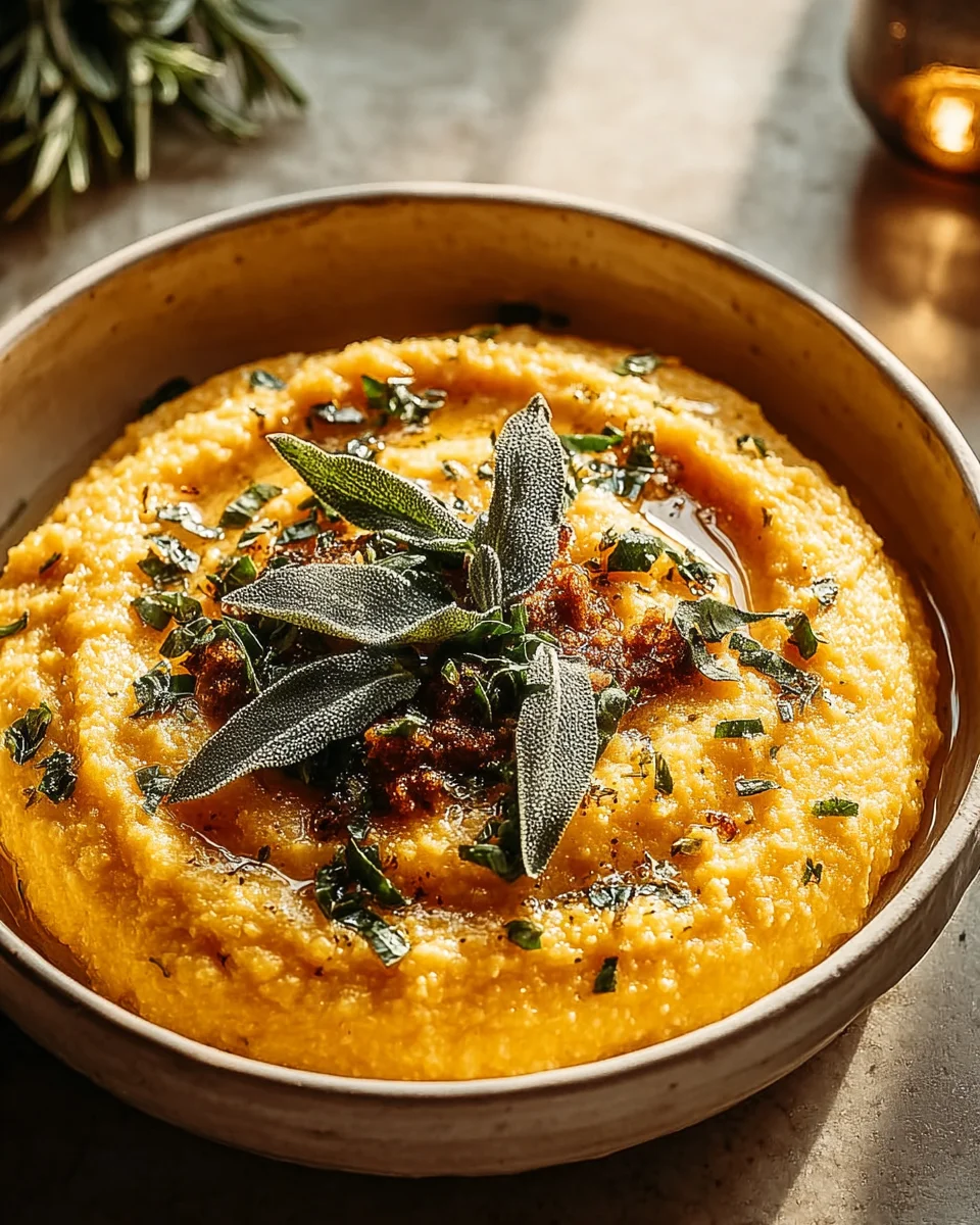 Kürbis Polenta mit Salbeibutter: Herbstlicher Genuss, einfach gemacht.