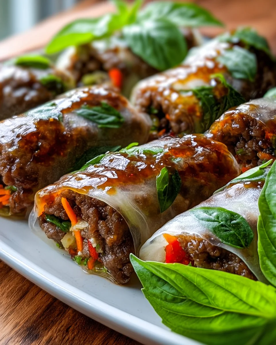 Thai Basilikum Beef Rolls: Frische Aromen für jeden Bissen.