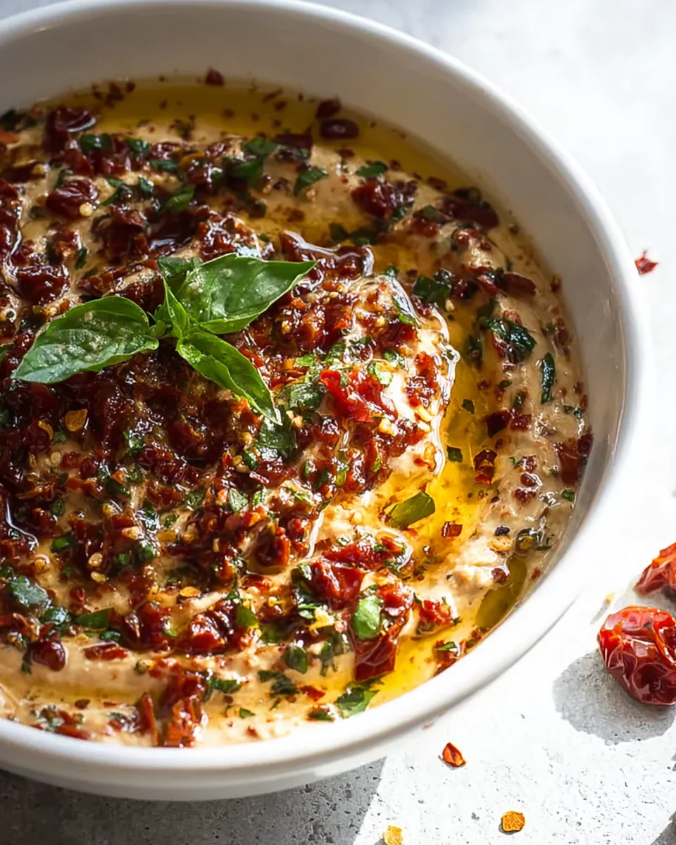 Mediterraner Dip mit getrockneten Tomaten und Knoblauchöl