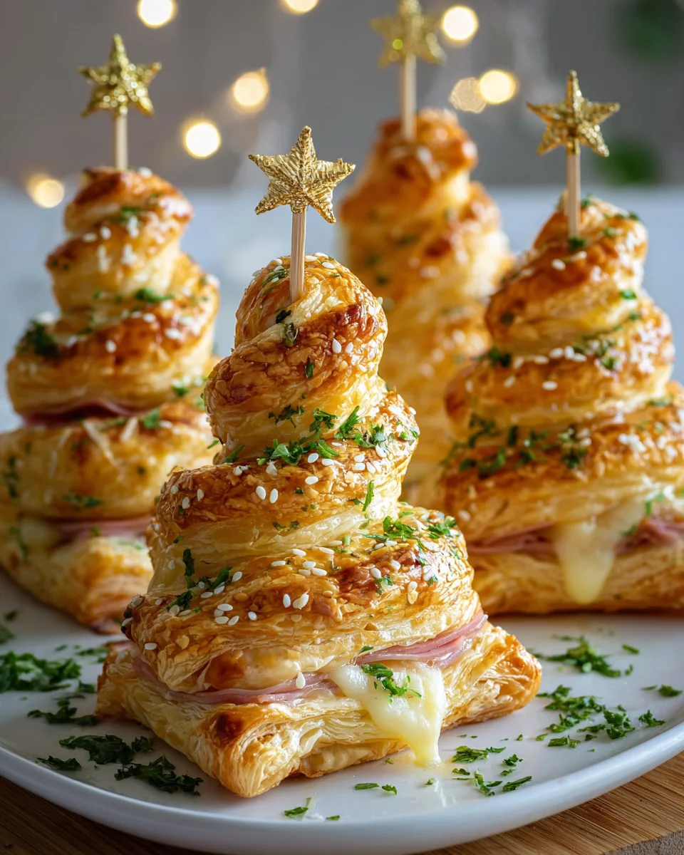 Festliche Blätterteig-Weihnachtsbäume: Rind, Schinken, Käse.